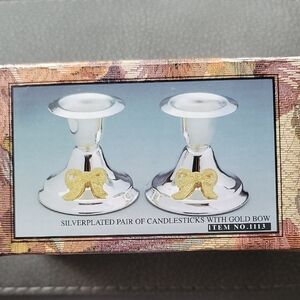 Silverplated Candlesticks with Gold Bow